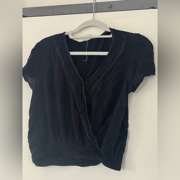 Japna Surplice T Shirt Blouse SMALL Black Rayon - Picture 1 of 9